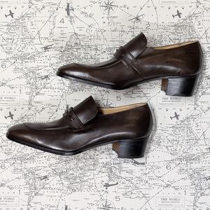 Palladio Men’s Brown Leather Loafers - Made in Greece - Cuban Heel Slip-Ons 9